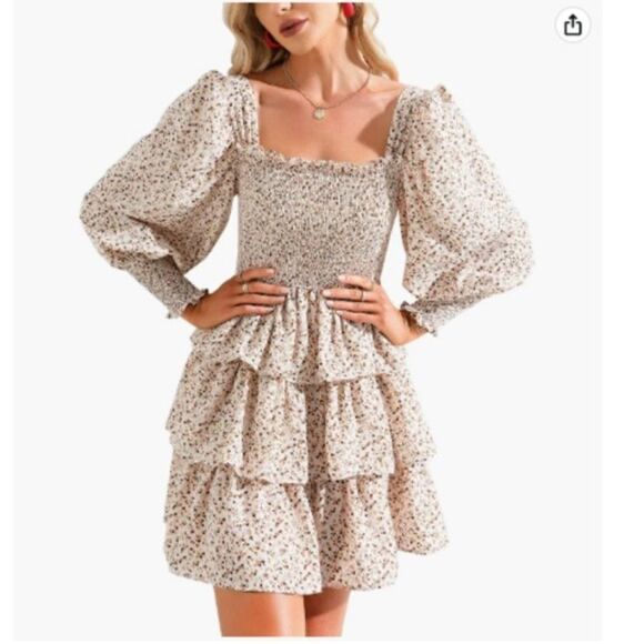 Byinns Floral Ruffle Tiered Square Neck Dress NWT - Picture 1 of 6
